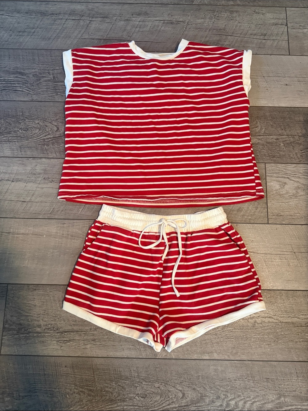 Sewn + Seen Red/white Stripe Short Set